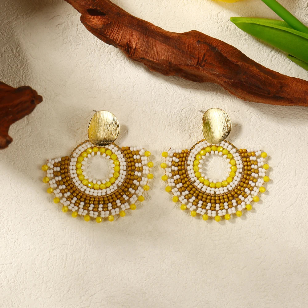 Badu Bohemia Style Fan Shape Handmade Beaded Dangle Earrings for Women Retro Ethnic Trendy Jewelry Rice Beads Earring 250225