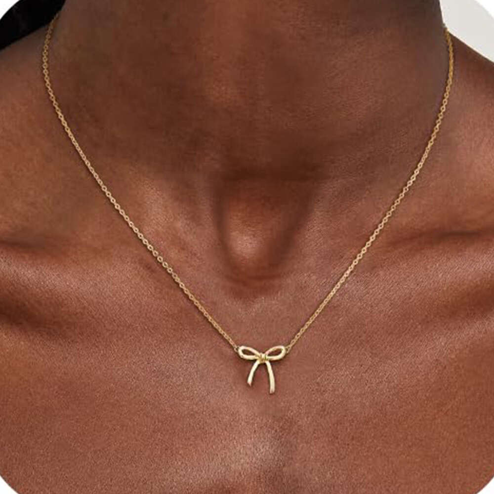 New smooth bow pendant women's collarbone chain, high-end temperament necklace, birthday gift