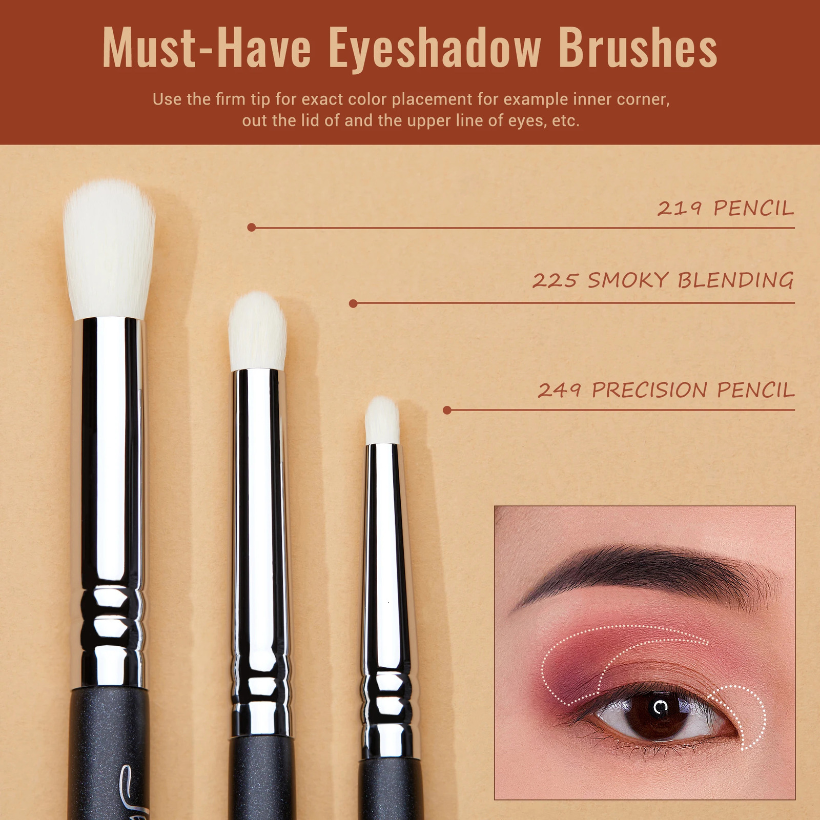 Jessup Eyes Brushes set Eyeshadow Makeup Brush Premium Synthetic Blending Shader Crease T340 250224