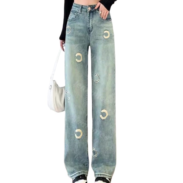Design Embroidered Plush Jeans Woman Designers Straight Pant Slim Wide Leg Jean Trousers -8 Top Quality Denim Pants DPD2502269 Free s