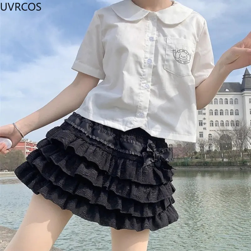 Japanese Style Kawaii Lolita Mini Skirt Women Gothic High Waist Ruffle Tiered Skirts Sweet y Summer Harajuku Y2k Short Skirt 250225