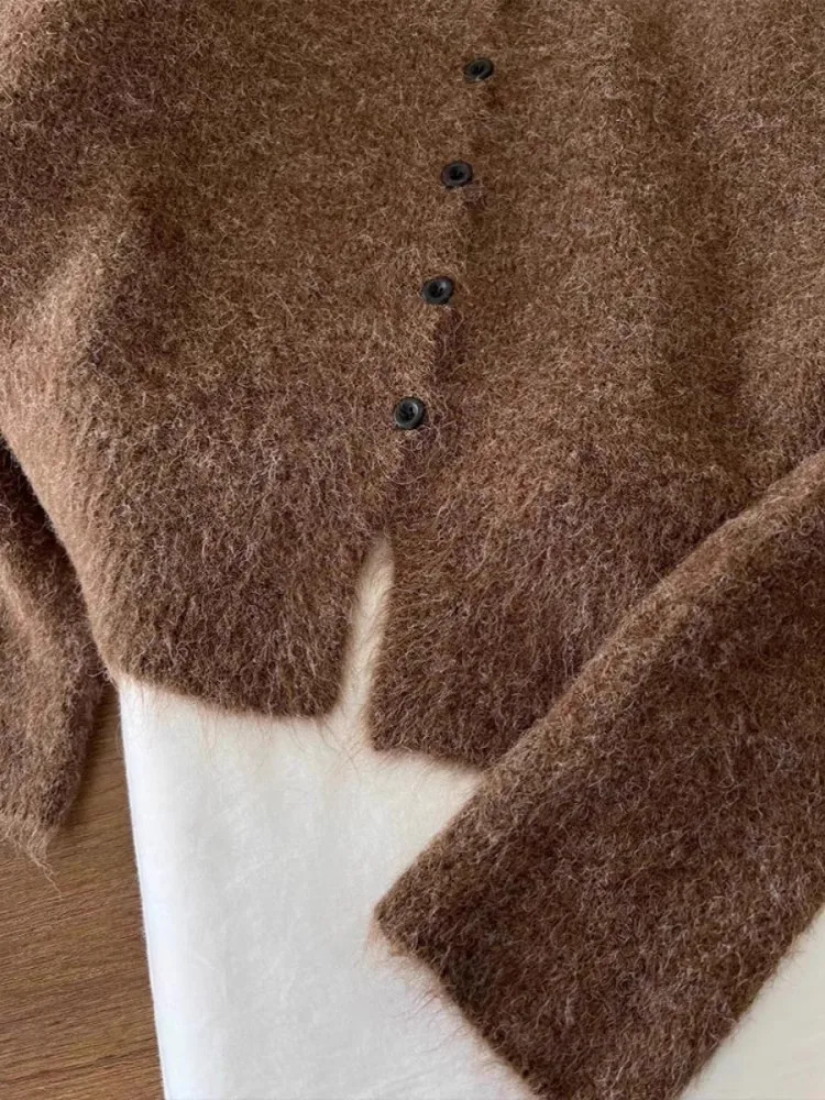 High End Alpaca Wool Sweater For WomenS Autumn And Winter Item Maillard Soft And Sticky Temperament Slim Fit Cardigan 250225