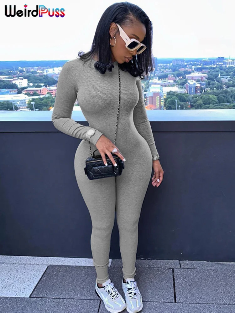 Weird Puss Solid Fitness casual jumpsuit womens long sleeved elastic tight fitting sports tight fitting simple autumn streetwear jacket 250224