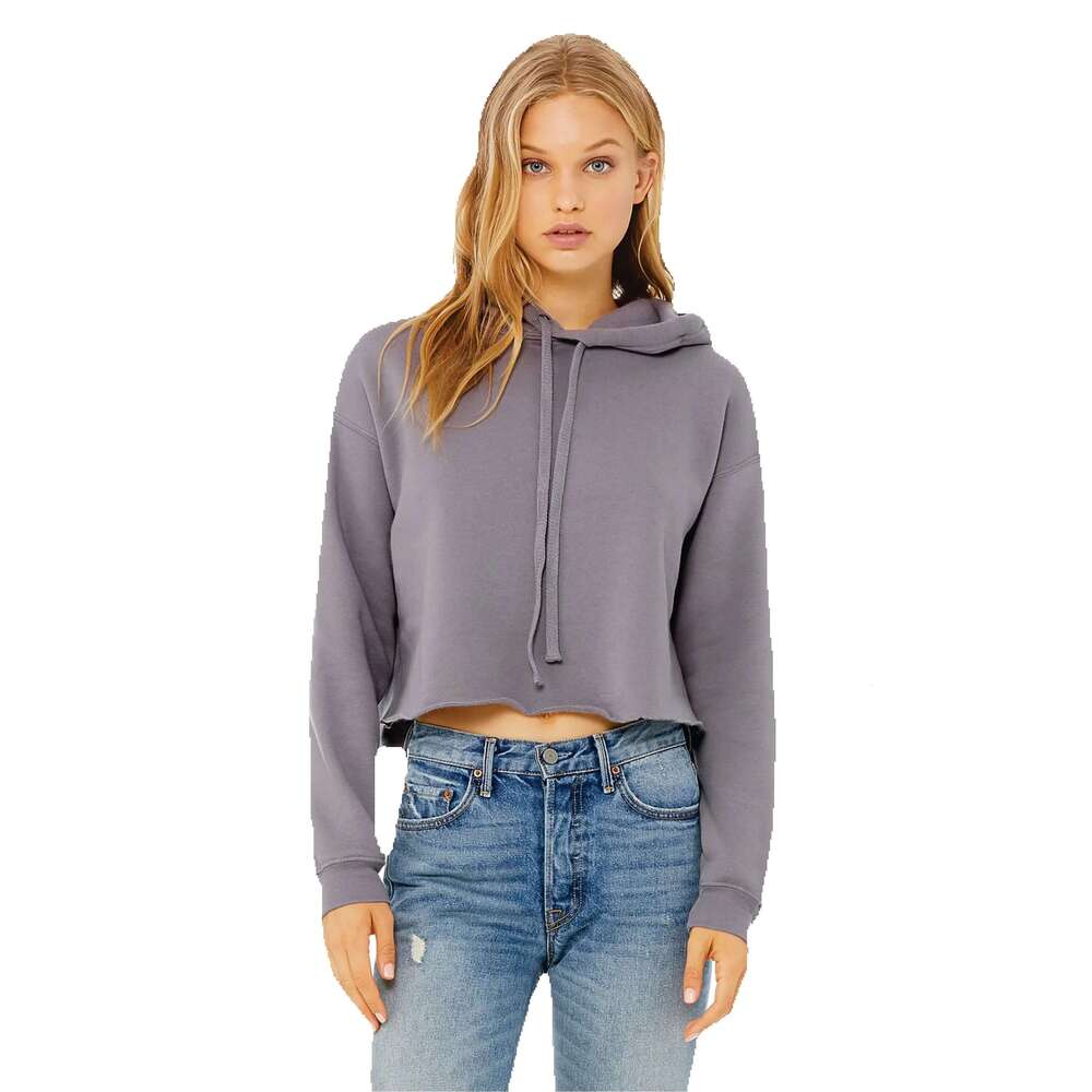 Raw Hem Dropped Shoulder 52% Airlume Combed And Ring Spun Cotton 48% Poly Storm Womens Cropped Fleece Hoodie