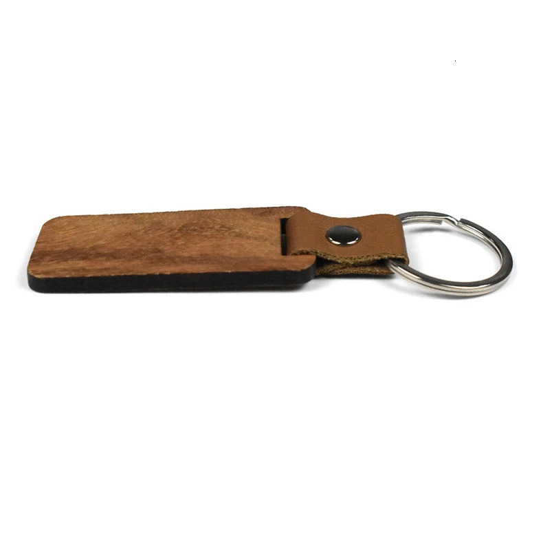 100Pcs Blank Wood Keychains PU Leather Keychain Rectangular Wood Key Chain 250221