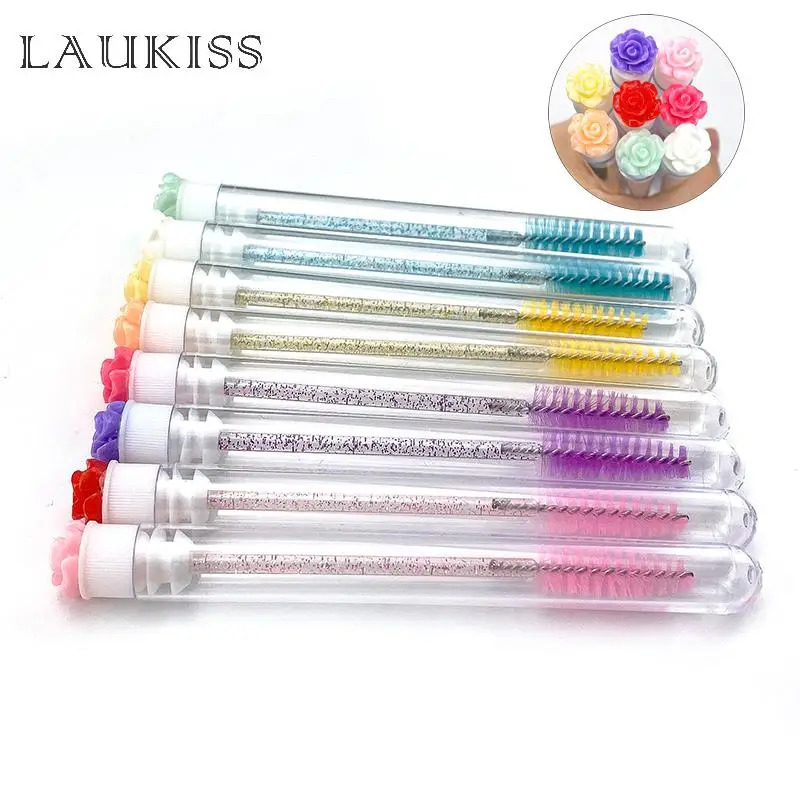 Reusable Eyelash Brush Tube 50pcs Eyelash Wands Eyebrow Brush Replaceable Dust-proof Sparkling Broken Diamond Bottom LAUKISS 250224