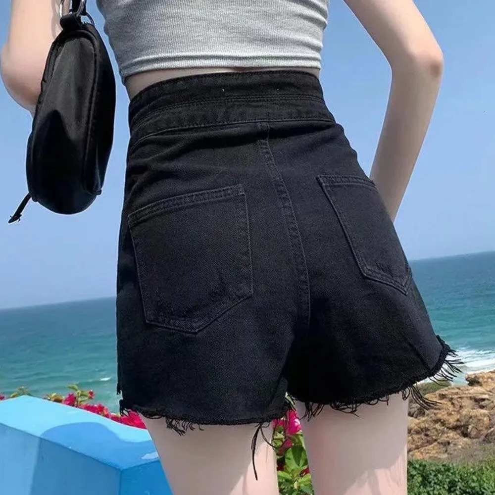 Feynzz Fashion Summer Women High Waist Button Wigh Leg Jeans Shorts Casual Female Loose Fit Blue Denim Shorts 250226