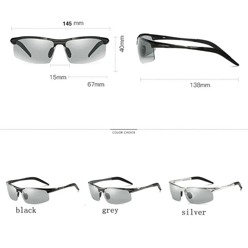 AORON Men Pochromic Polarized Sunglasses Aluminum Frame UV400 Sun Glasses Male Eyewear Driving Goggles 250221