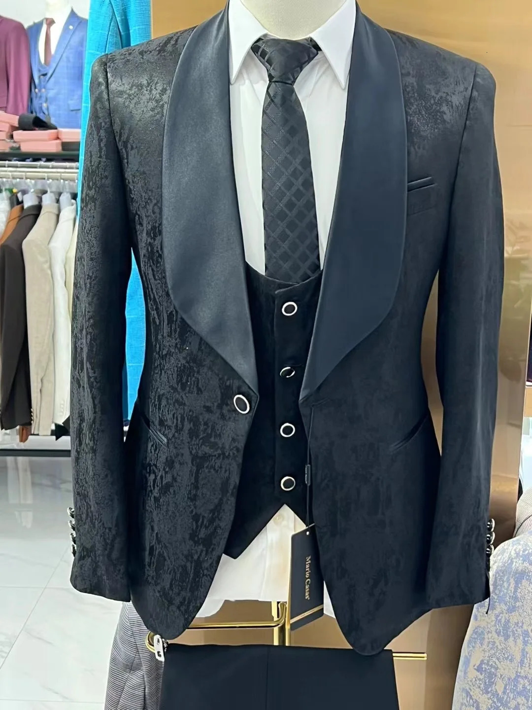 Fashion Man Suit Sets Wedding Party Groomsman Slim Fit Blazer Vest Pants Three Pieces Formal Prom Male Elegant Outfits 250224