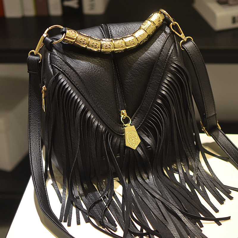 Boho-Chic Large Fringe Messenger Bag Durable Leather Shoulder Handbag