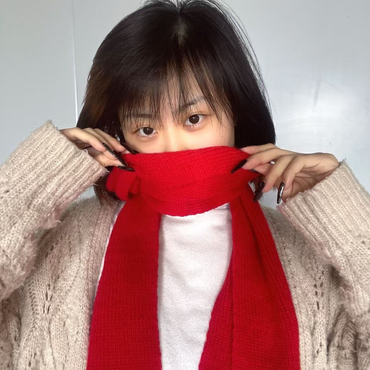 T179 new knitted scarf 2025 Korean wool warm thickened student winter solid color neck scarf versatile couple