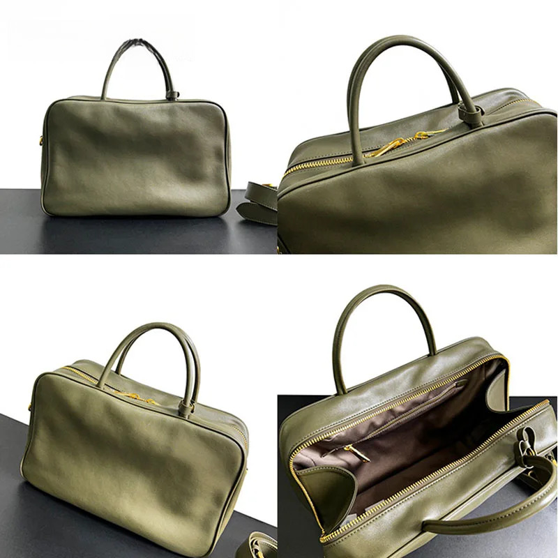 Vintage Briefcase Large Capacity Commuting Computer Shoulder Crossbody Genuine Leather Bowg Women's Bag Tote Bag designer handbags