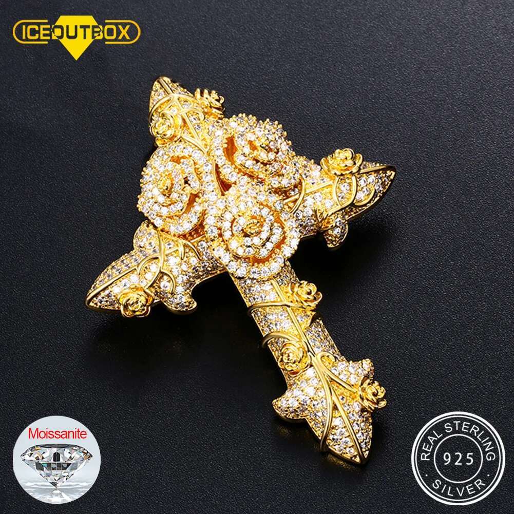 Trendy Moissanite Cross wer Necklaces Pendant Sterg Sier Bg Rose Men's Hip Hop Jewelry Top Quality Rock Jewellry