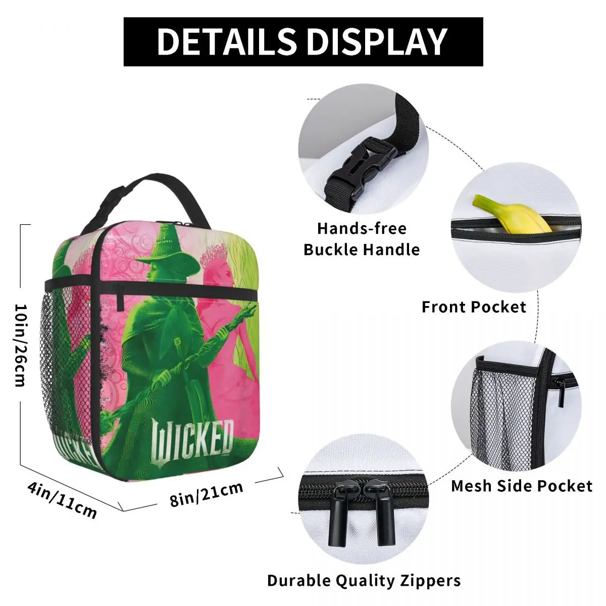 Wicked Elphaba Glinda Tonal Insulated Lunch Bag Office Musical Movie Food Box Portable Fashion Cooler Thermal Lunch Box 250225
