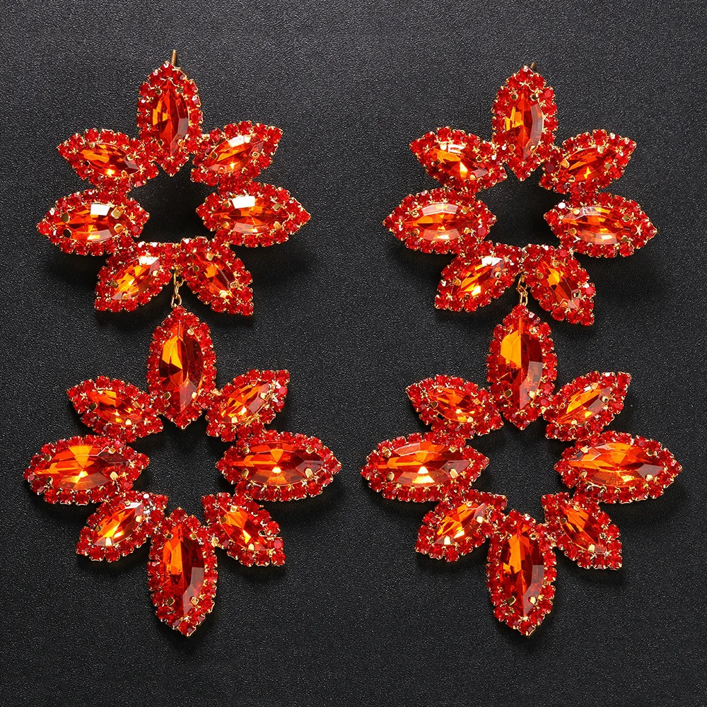 Pageant Statement Jewelry Silver Gold Color Long Big AB Crystal Rhinestone Flower Dangle Chandelier Earrings for Women 250225