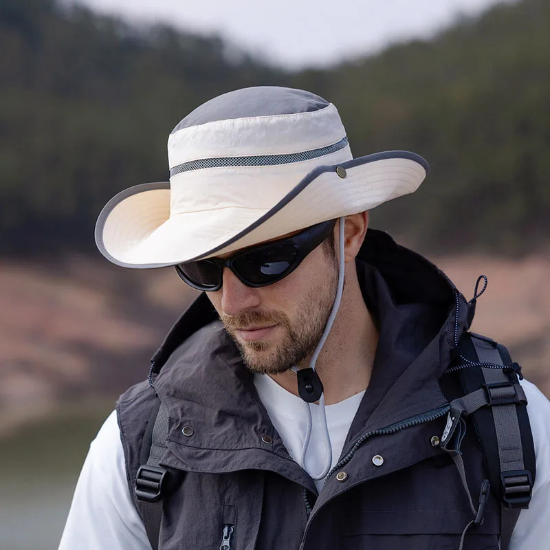 Summer Large Brim Men Women Sun Protection Caps Outdoor Climbing Fishing Fisherman Hats Male Quick Drying Color Match Bucket Cap 250218