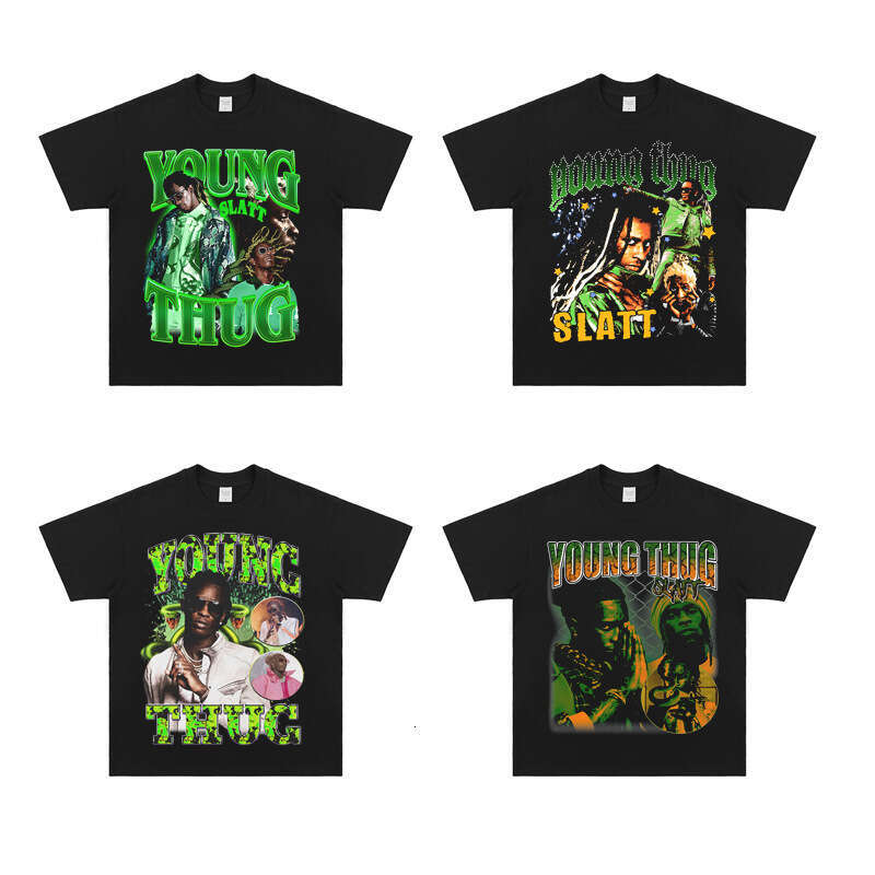 Cotton T European Code Young Thug VTG High Street Rap Hip Hop Digital Printed Short Sleeve Men's Jeff