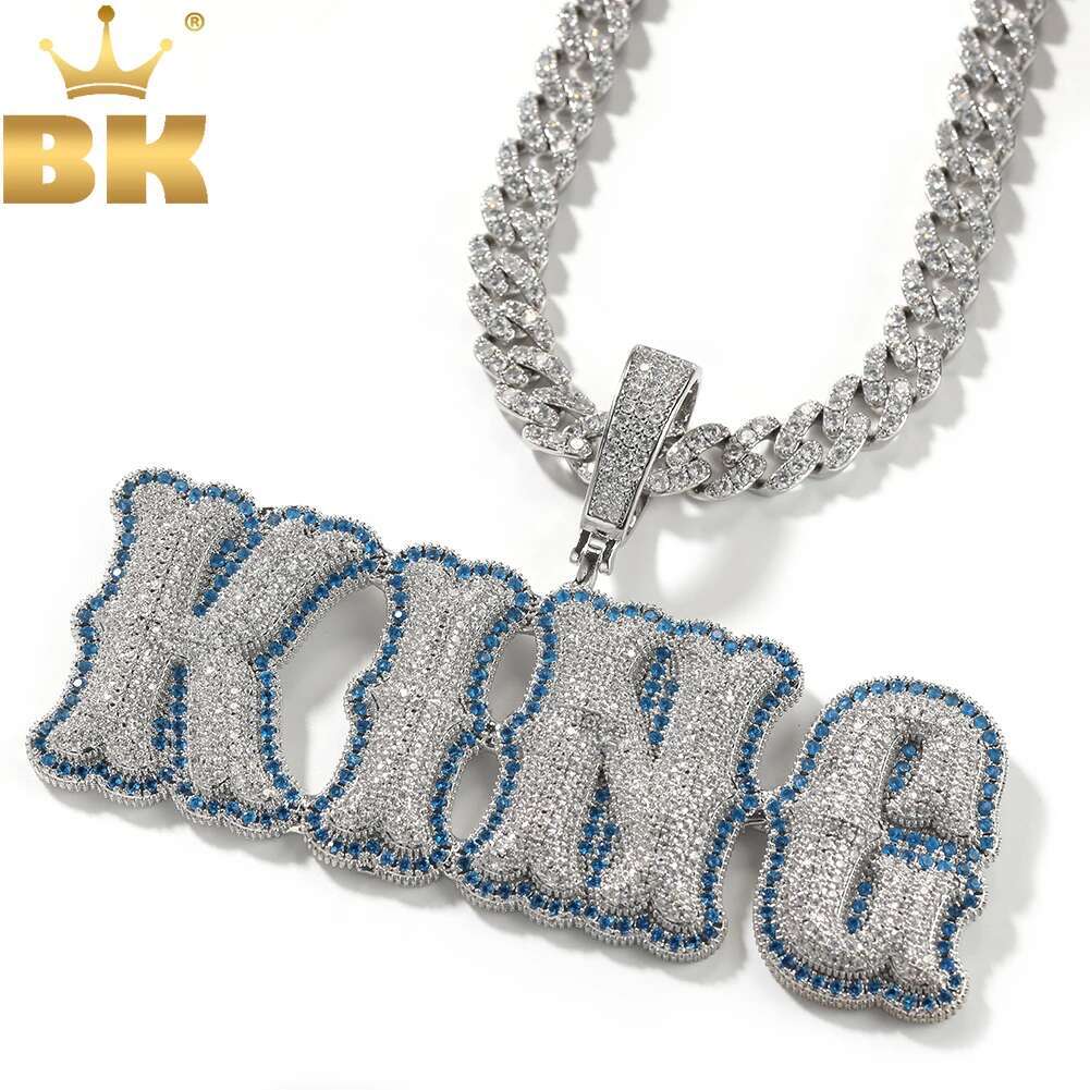 TBTK Custom Bold Spiny Letters Two Tone Pendant Micro Paved Cubic Zirconia Personalized NamePlate Necklace Hiphop Jewelry