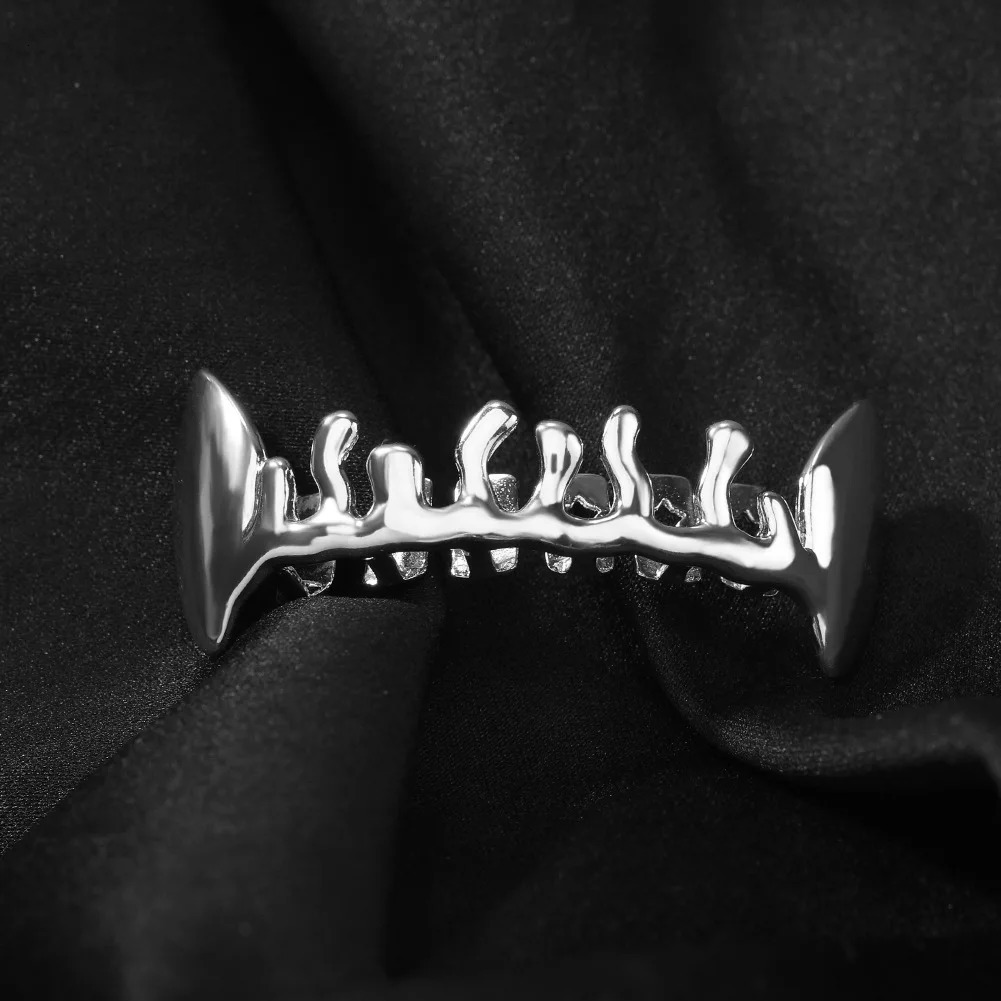 Volcanic Lava Shape Iced Out Teeth Hip Hop 8/8 Top Bottom Grills Dental Mouth Punk Teeth Caps Cosplay Party TG098 250220