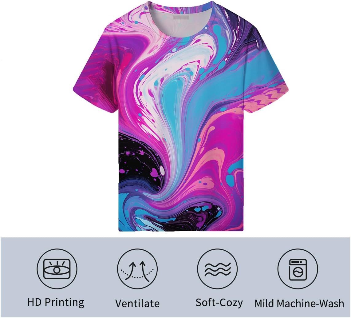 Mens T shirt Men's Novelty 3D Print T-Shirts Colorful Neon Pattern Abstract Short Sleeve Tee tee Casual tops summer clothes