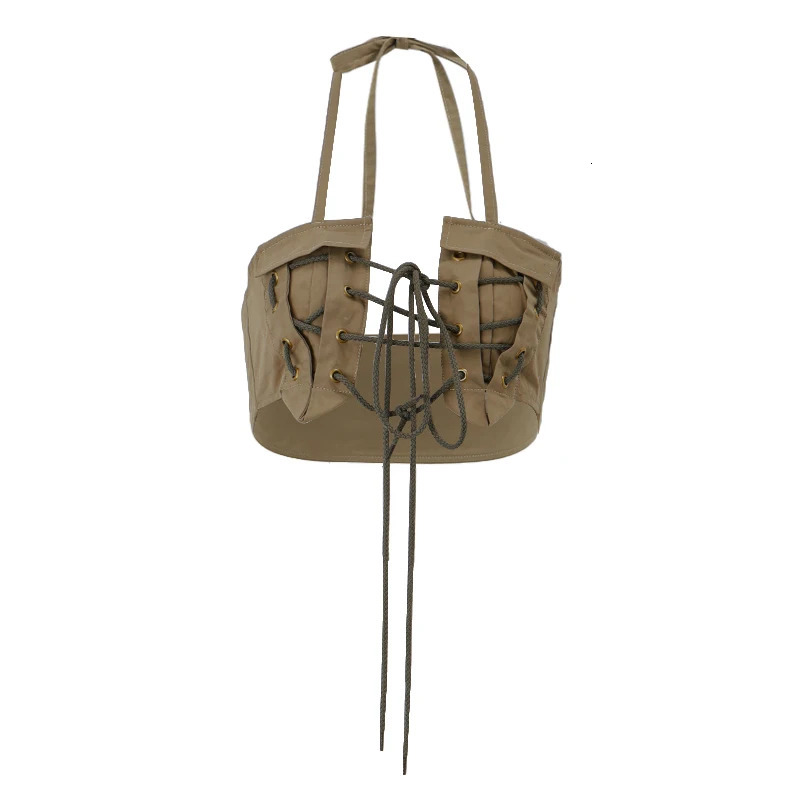 WhereMery Y2K Sleeveless Hollow Out Bandage Tank Top Retro Streetwear Strapless Exposed Navel Crop Tops Sexy Low-cut Tube Corset 250225