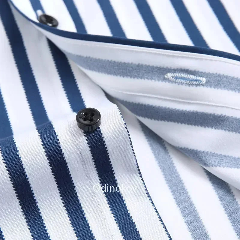 Mens Smooth Non-iron Stretch Soft Casual Striped Shirts Without Pocket Long Sleeve Standard Fit Youthful Button Down Shirt 250226