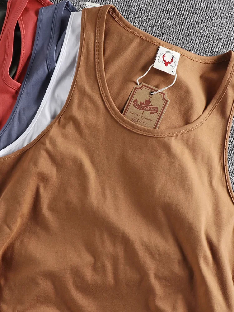 Summer American Sleeveless O-neck Solid Color T-shirt Mens Fashion 100% Cotton Washed Casual Sports Fitness Vest 250225