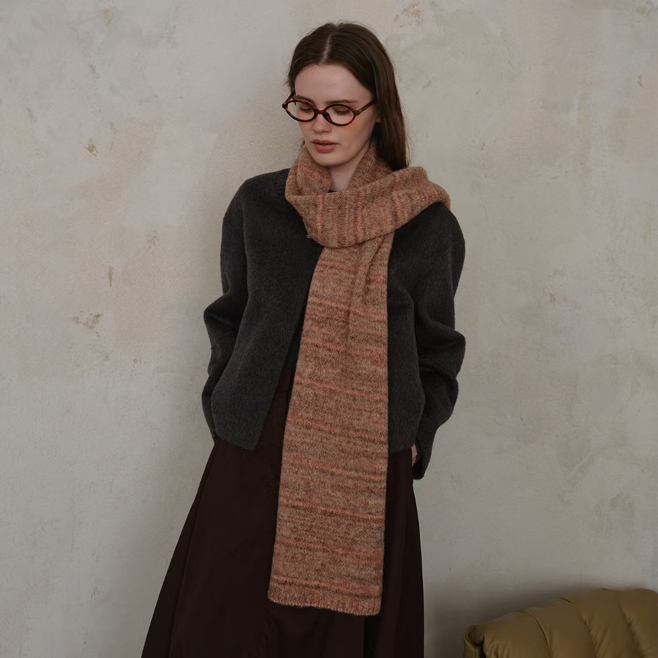 K010 Japanese and Korean retro gradient wool blended knitted scarf for men and women in autumn and winter, soft and warm, wool neck scarf