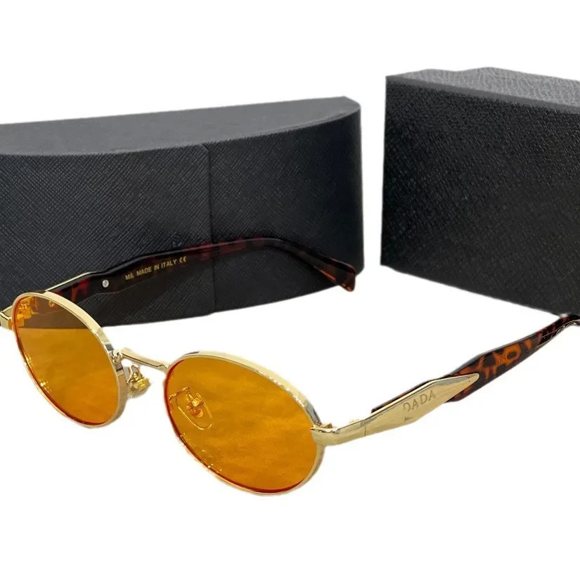 Womens Oval Frame Metal Sunglasses High-end Feel European American Cross-border Eyewear Vintage Fashionable Sunglasses 250225