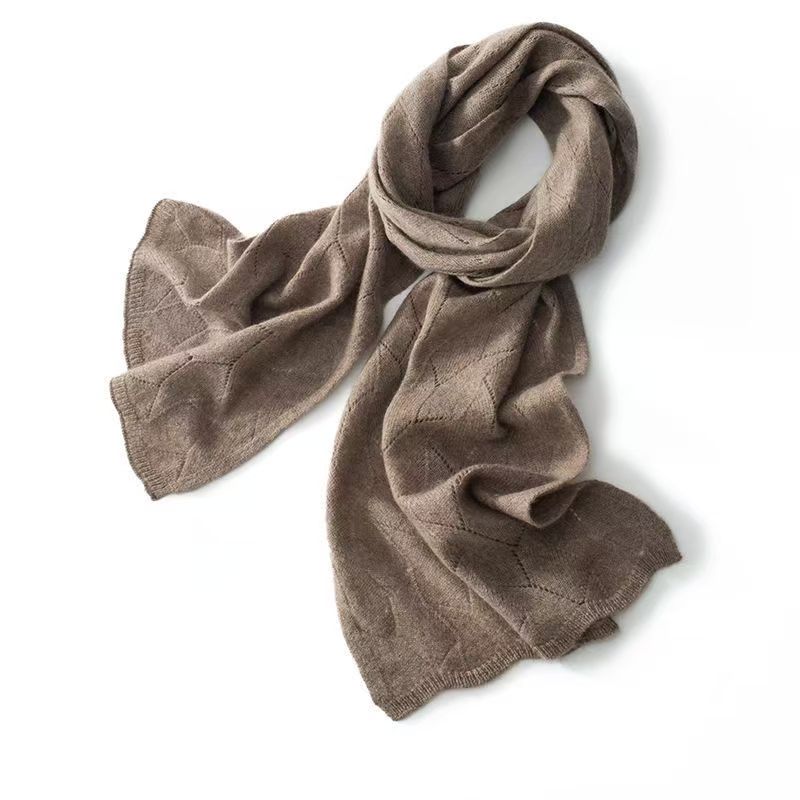 T183 Winter women's new all-match skin-friendly knitted scarf shawl dual-purpose warm neck scarf hollow soft rectangular towel