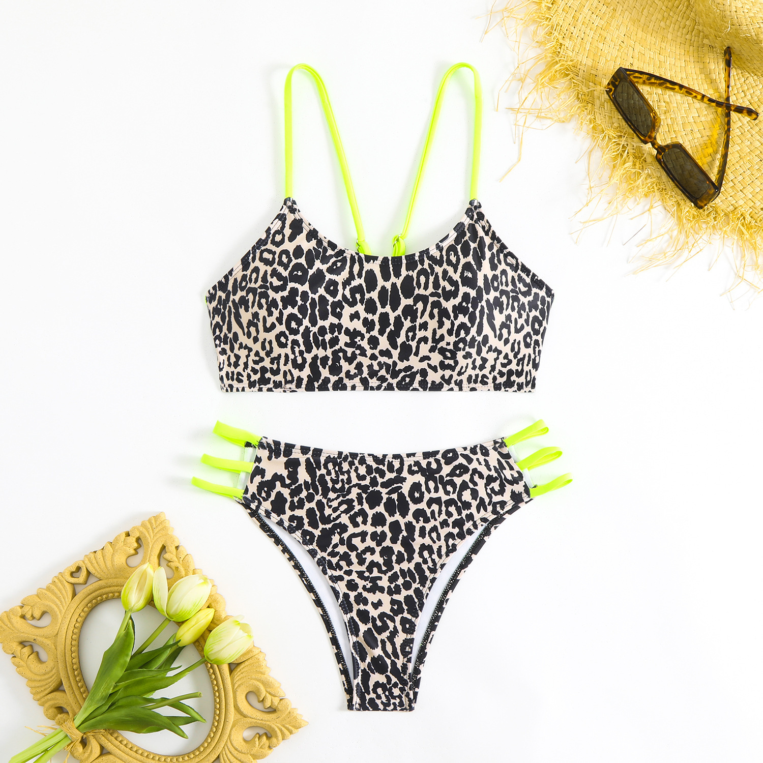 2025 new women's bikini split leopard print sexy high-end hot spring special durable swimsuit designer swimwear