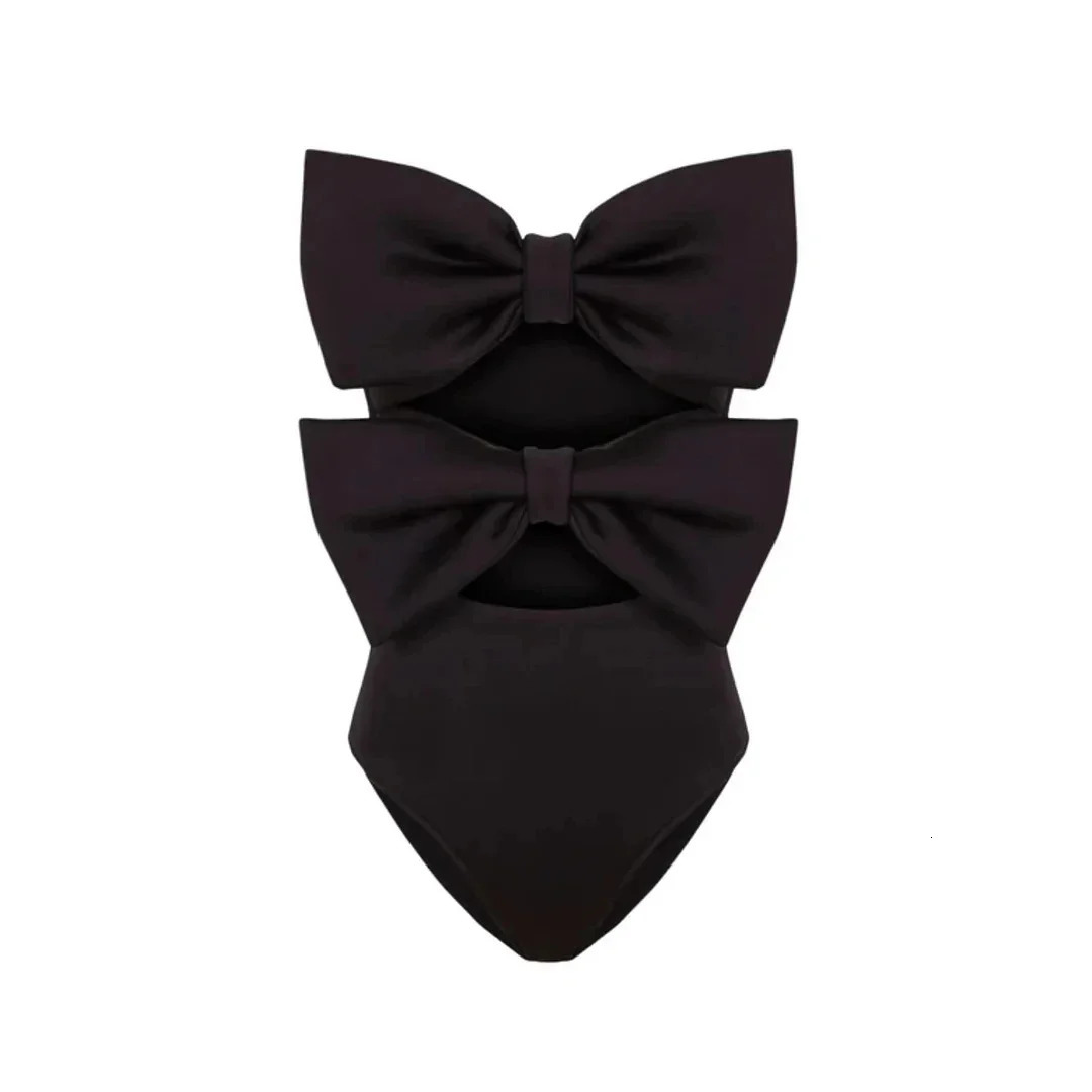 bow tie One Piece Swimsuit With Cover Up Sexy Swimwear Women Off Shoulder Swim Suits Patchwork Bathsuit Belt Bodysuit Beachwear 250225