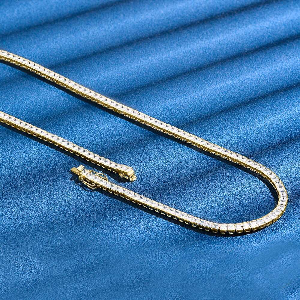 WUIHA Hip Hop Rock Gold Plated 4MM VVS Created Moissanite Tennis Necklace Sterg Sier Jewelry Wholesale Dropshipping