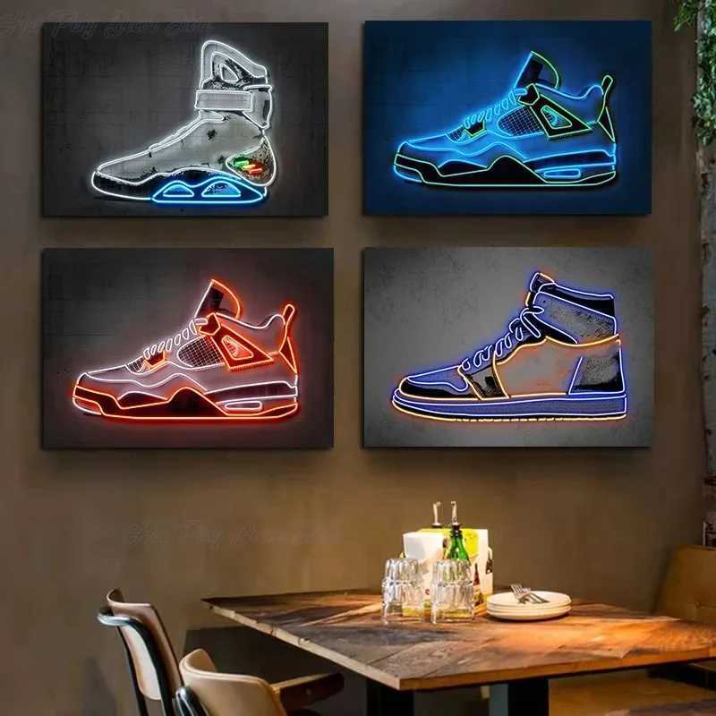 Neon Art Sneaker Shoes Canvas Painting Modern Wall Art Posters and Prints Fashion Sport Shoes Pictures for Boys Room Home Decor Y250224