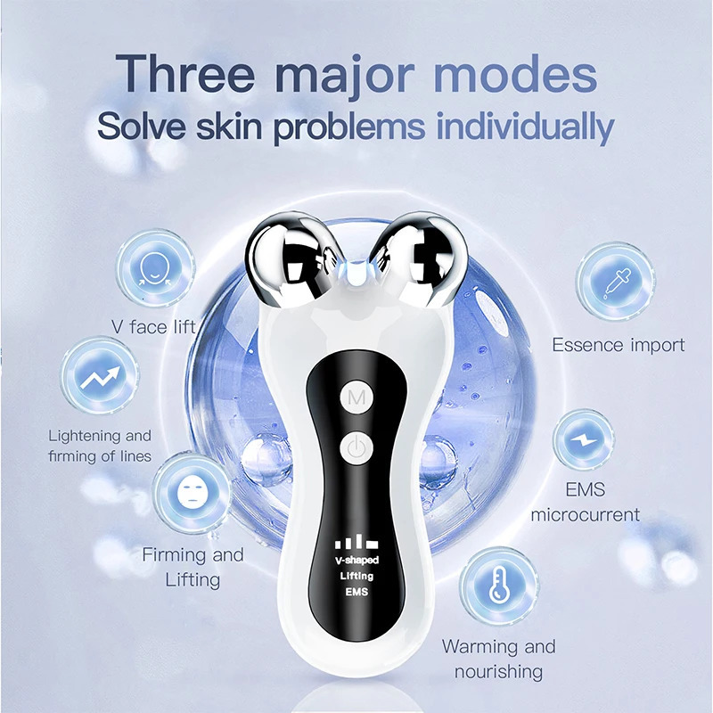 Portable Electric V-Face Lift Roller Massager EMS Microcurrent Sonic Vibration Facial Lifting Skin Tightening Massage Beauty Device 250225
