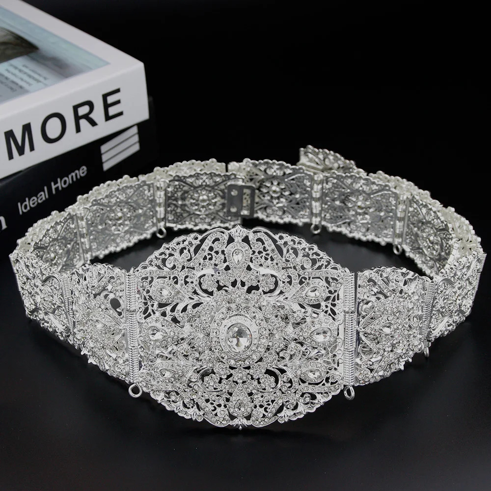 Sunspicems Wide Morocco Belt For Women Caftan Dress Waist Chain Gold Color Arabic Wedding Body Jewelry Crystal Belt Bridal Gift 250225