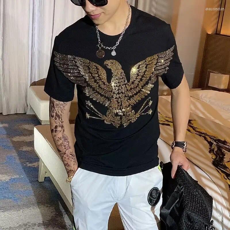 Men's T Shirts Rhinestones T-shirt Fashion Color Pullover Tees Sleeve Top Clothes Men Street Brand Designer 152
