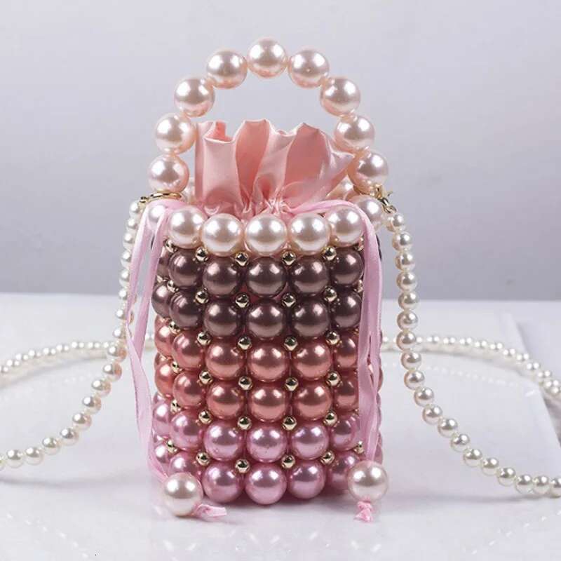 Handmade Beaded Bucket bags designer handbags Colored Pearl Pen Holder Handbag Wedding Bride Bag