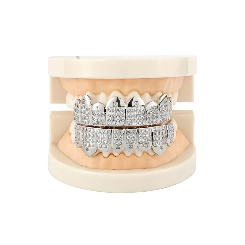 Hip Hop Iced Out Teeth Gold Plated Dental Grills Rock Tooth Caps Crystal Teeth Caps Halloween Tooth 250220