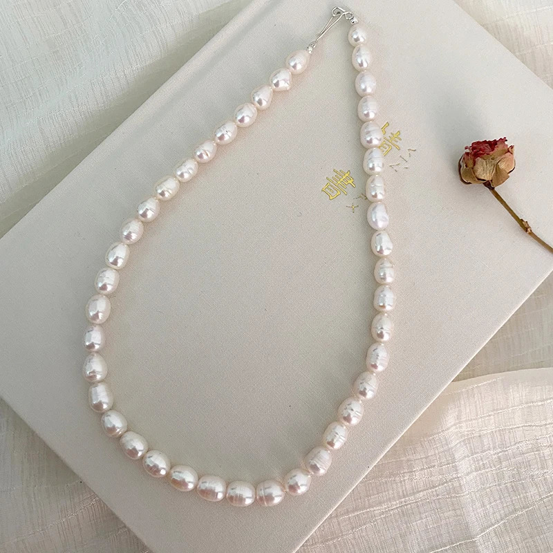ASHIQI Natural Freshwater Pearl Necklace 925 Sterling Silver Buckle Fashion Jewelry for Girls 250222