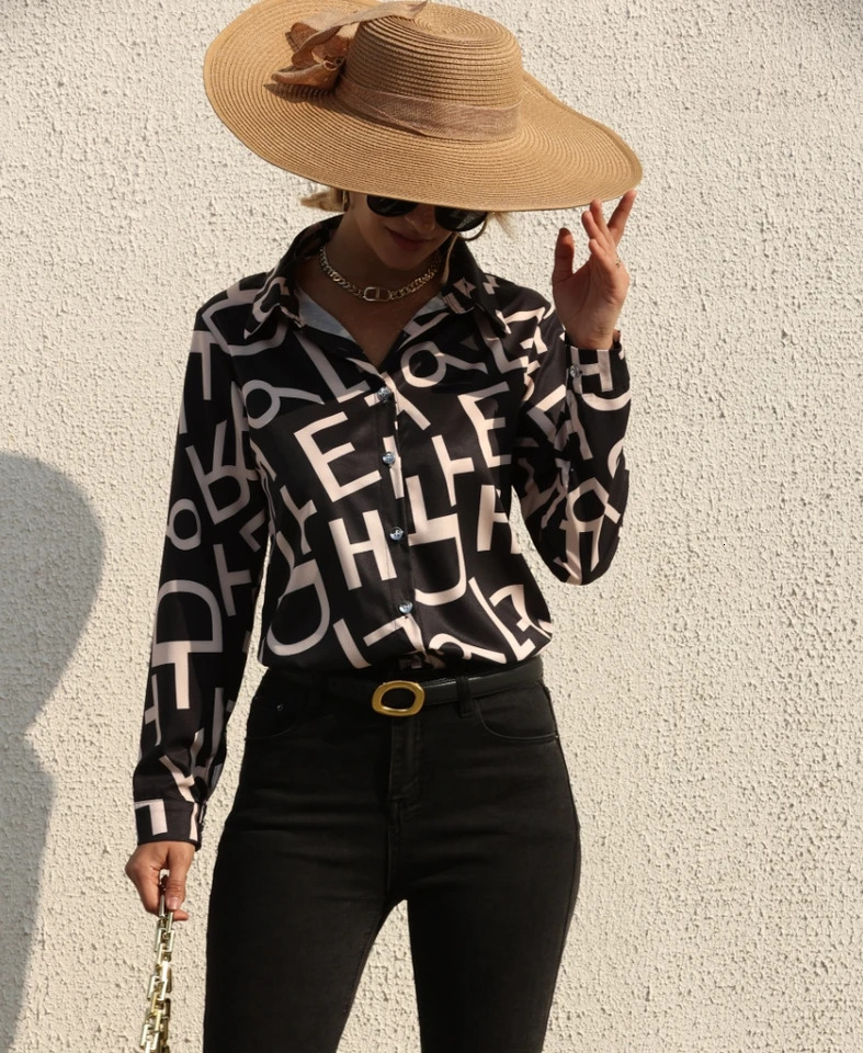 Elegant Womens Fashion Blouse SpringSummer Digital Print Shirt Slim Fit Office Female Tops 250225