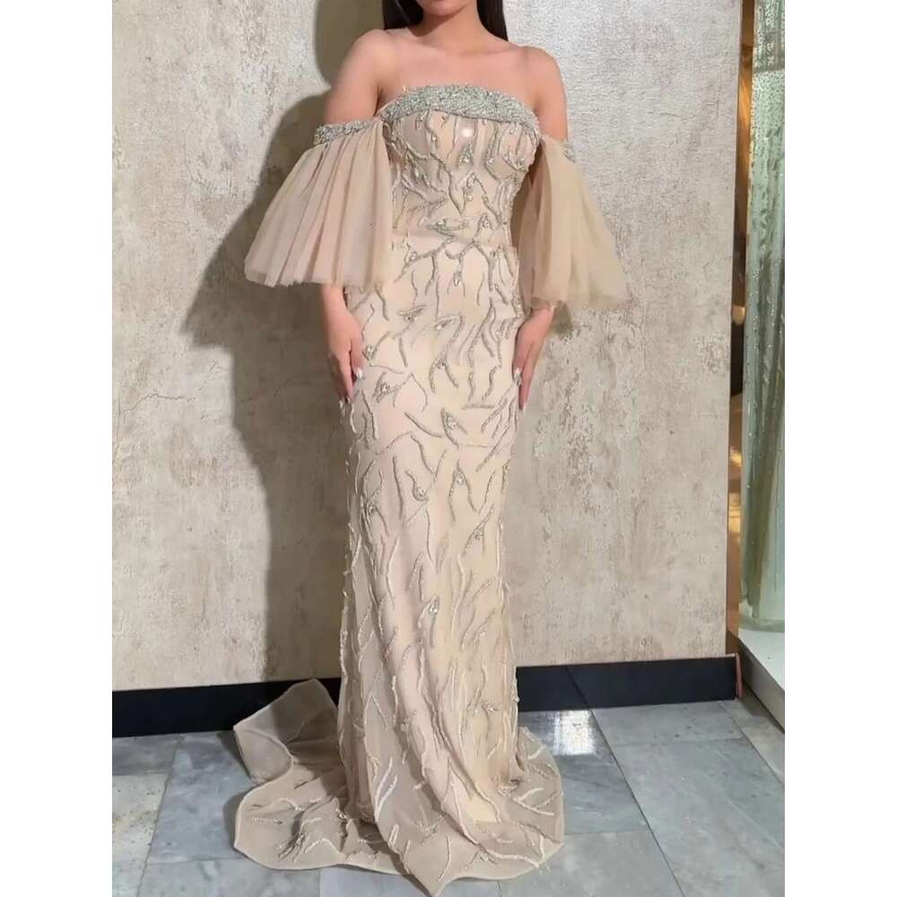 Intrigued Off-the-Shoulder 2025 Charming Evening Sequins Lace Tail Custom Stylish Party Zipper Back Prom Dress