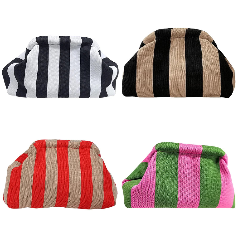 Women Knitted Clutch Purse Contrast Color Knit Stripe Purse Knitting Dumpling Clutch Woven Bag for Female 250224