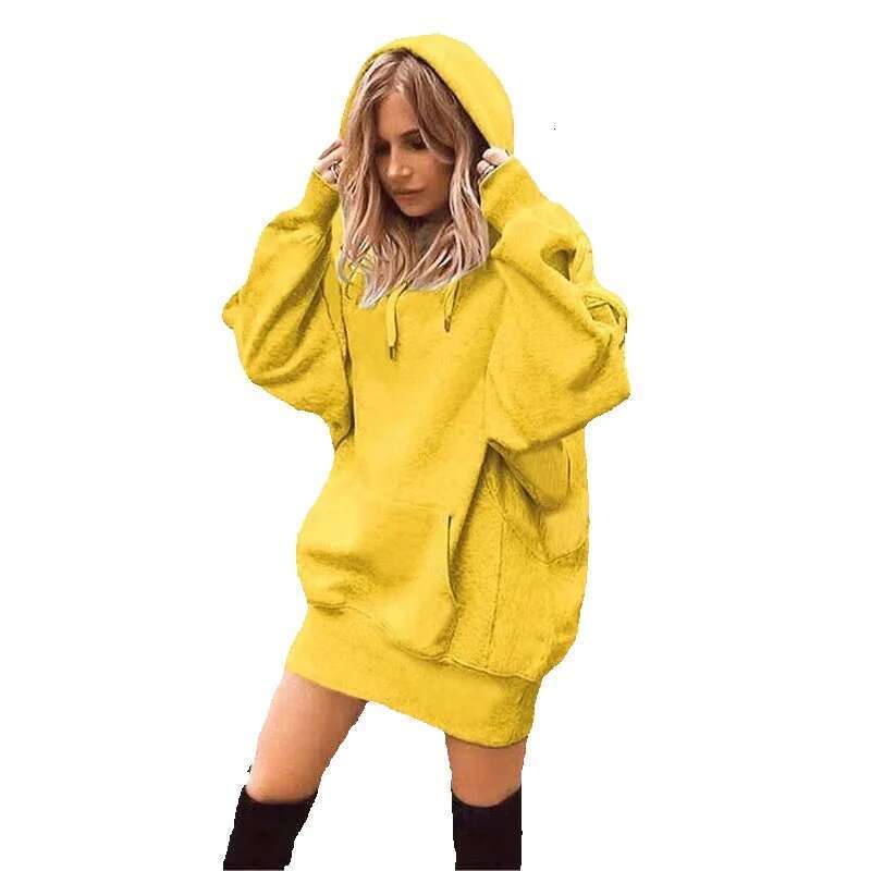 New Fashion Solid Color Sweatshirt Women Long Pullover Coat Fleece Plus Size Hoodie