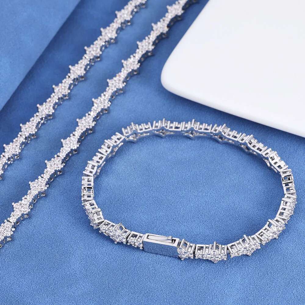 Tennis Chain Necklace for Men Women Iced Out Bg Prong-Setting Sterg Sier Real Moissanite Fashion Jewelry
