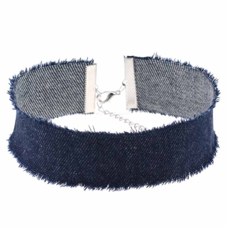 Edage Width Gothic Denim Chokers Necklace Collar Sexy Women Necklet Soft Fabric Necklaces Fashion Jewelry
