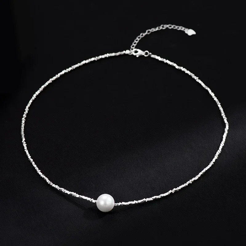Sparkling 12mm Pearl Pendant Necklace For Women Girl 100% 925 Sterling Silver Choker Chain Wedding Birthday Party Gift Jewelry 250222