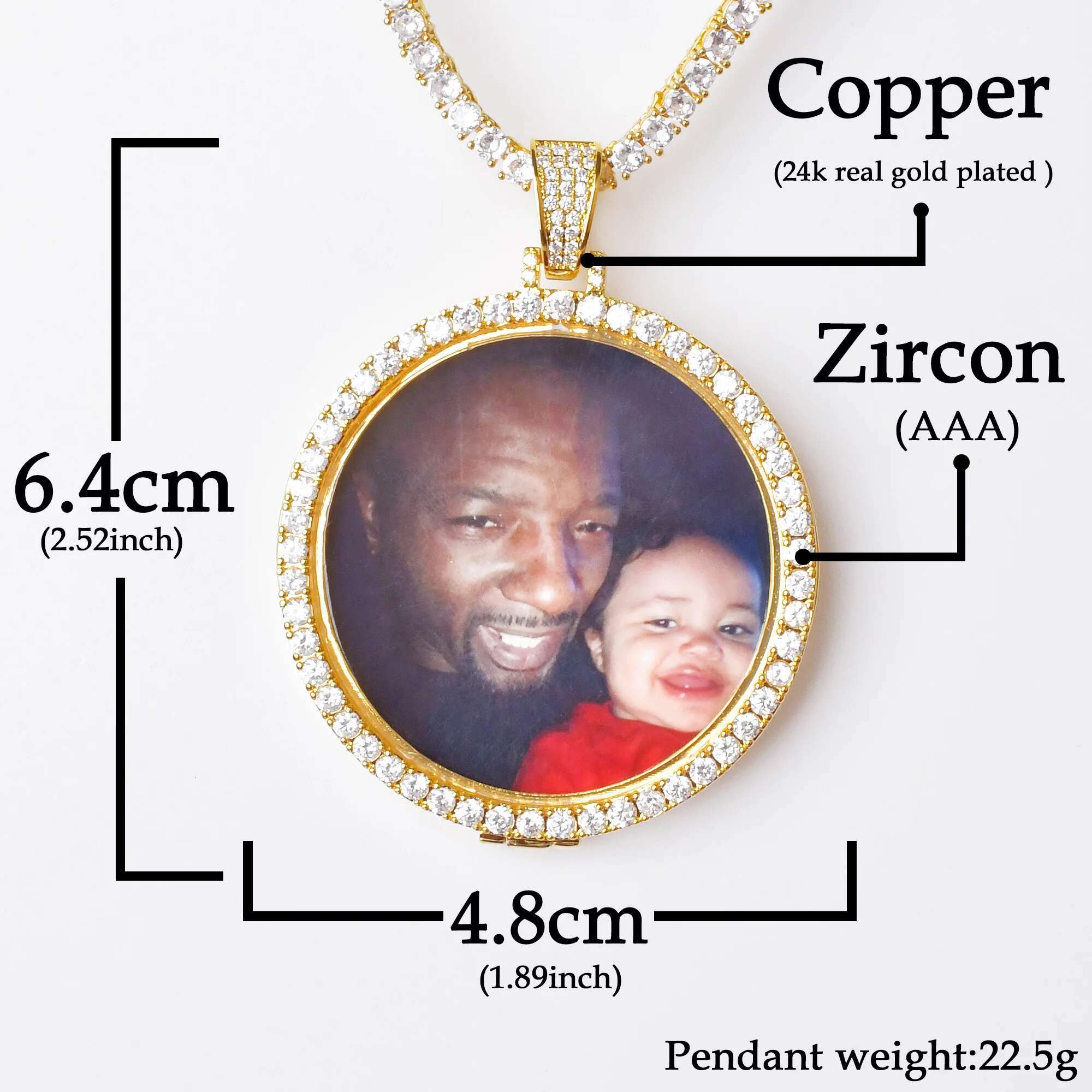 Aokaishen Custom Photo Necklace for Men Picture Memory Medallions Personalized Pendant Hip Hop Fashion Jewelry Iced Out