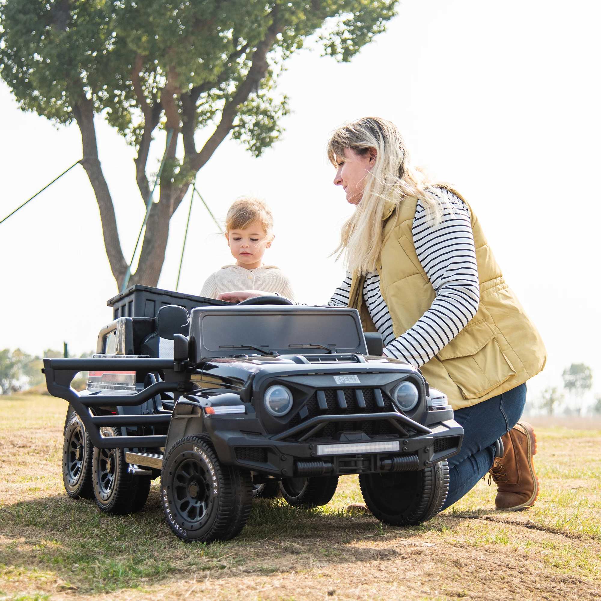 Electric/RC Car 24V childrens 2-seater dump truck with remote control 66.14 pounds maximum load electric multifunctional vehicle z250226