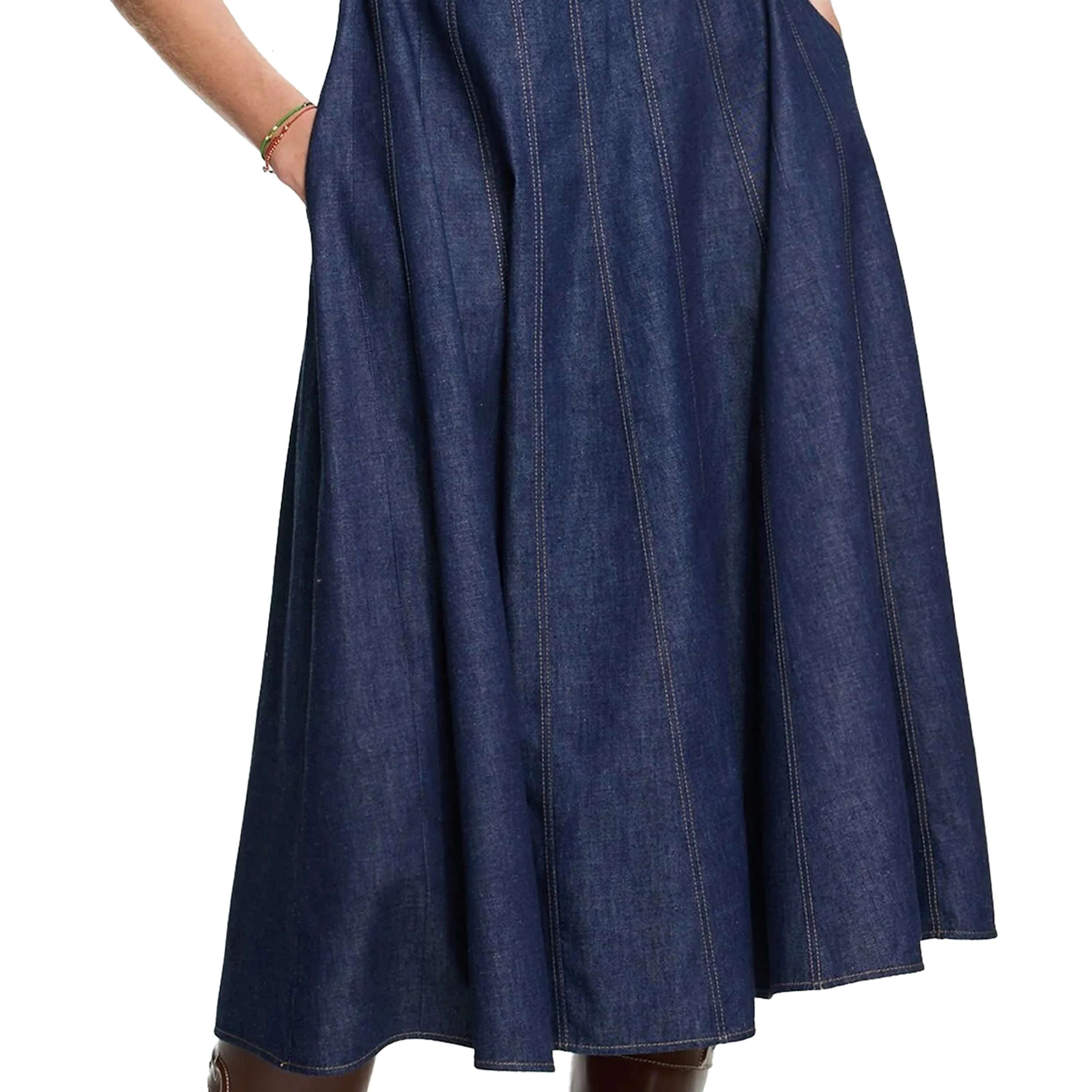 CHCH Fashion Sleeveless High Waist Maxi Dress Women Denim Dresses Elegant O Neck 2024 Summer New Office Ladies Party Robes